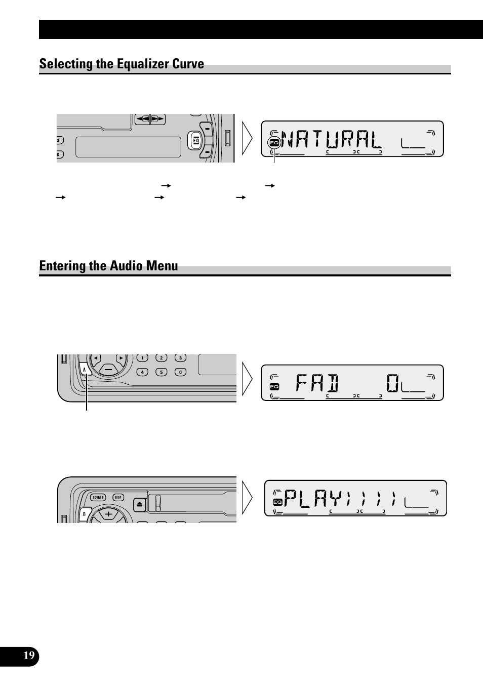 Audio adjustment, Selecting the equalizer curve, Entering the audio menu | Pioneer KEH-P1010R User Manual | Page 20 / 88