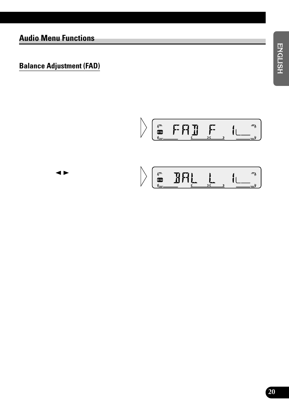 Audio menu functions, Balance adjustment (fad) | Pioneer KEH-P1010R User Manual | Page 21 / 88