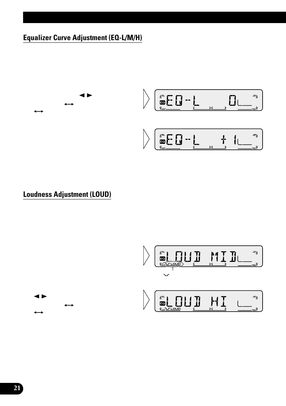 Equalizer curve adjustment (eq-l/m/h), Loudness adjustment (loud), Audio adjustment | Pioneer KEH-P1010R User Manual | Page 22 / 88