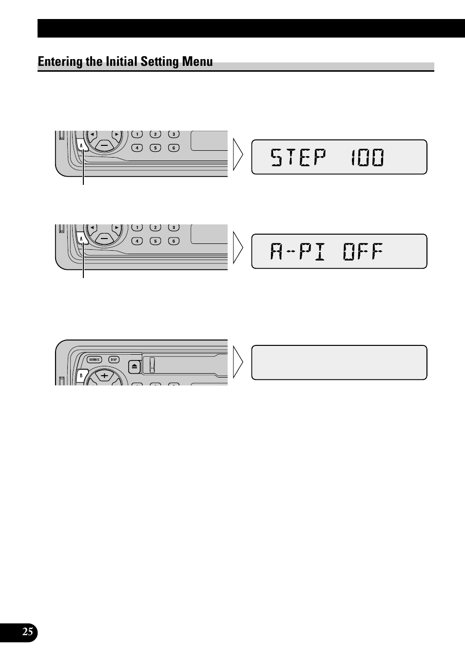 Initial setting, Entering the initial setting menu | Pioneer KEH-P1010R User Manual | Page 26 / 88