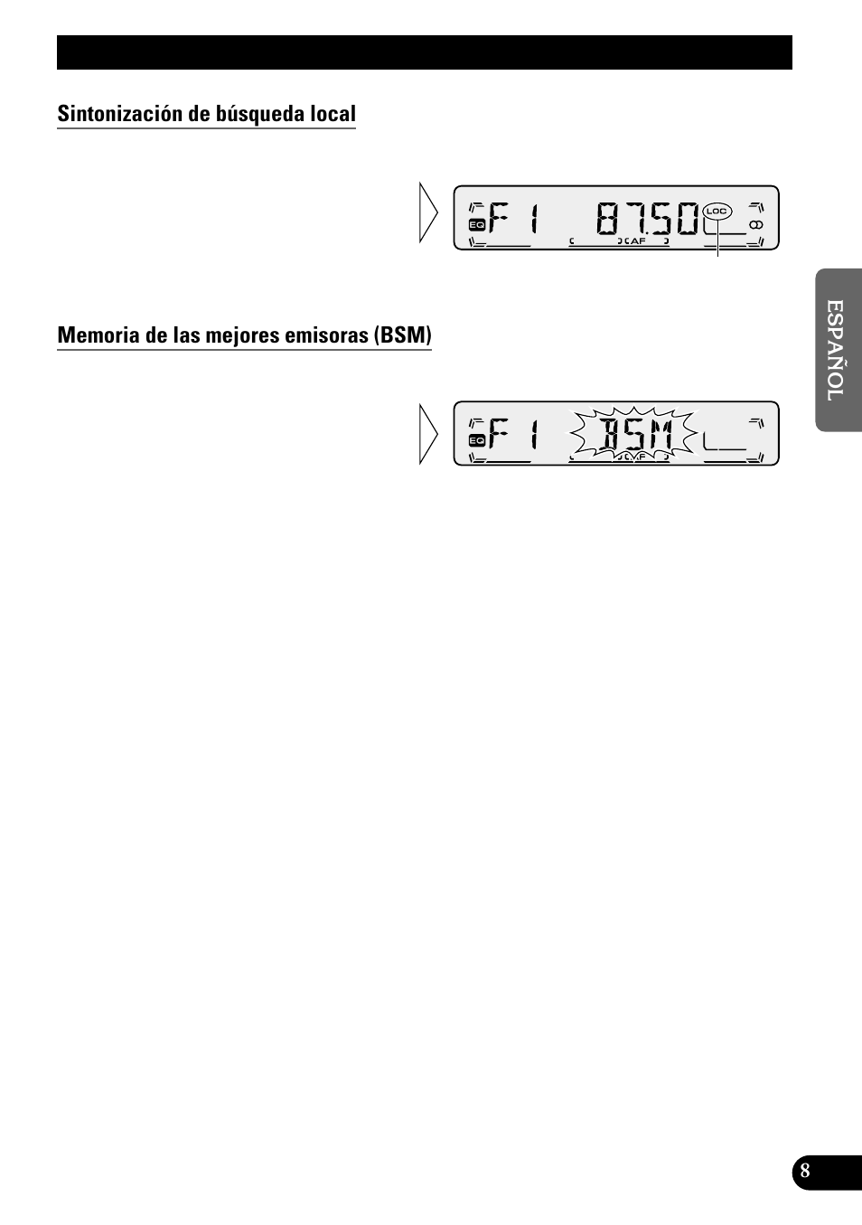 Operación del sintonizador, Sintonización de búsqueda local, Memoria de las mejores emisoras (bsm) | Pioneer KEH-P1010R User Manual | Page 37 / 88