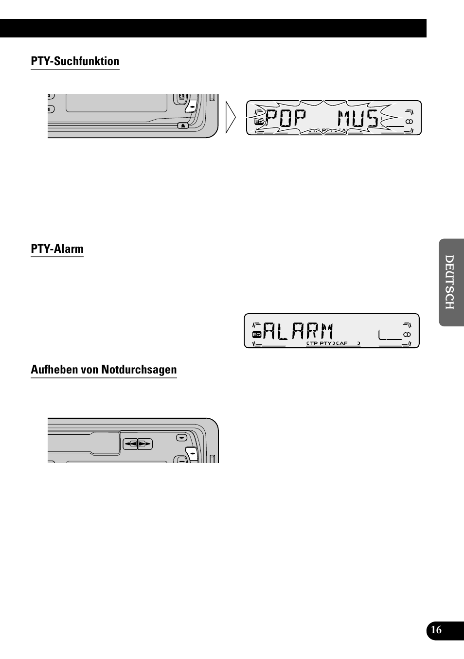 Pty-suchfunktion, Pty-alarm, Aufheben von notdurchsagen | Pioneer KEH-P1010R User Manual | Page 73 / 88