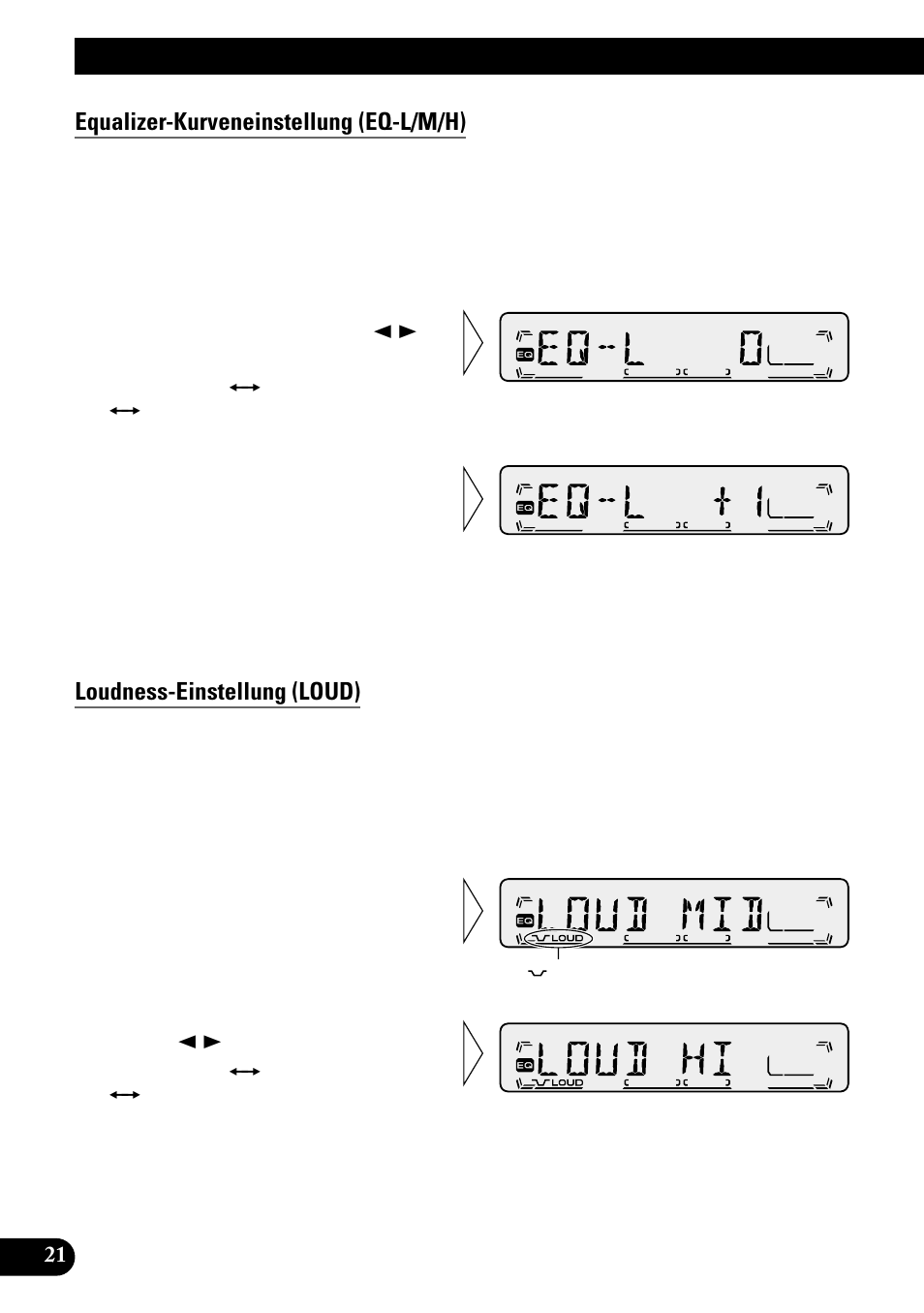 Equalizer-kurveneinstellung (eq-l/m/h), Loudness-einstellung (loud), Audio-einstellung | Pioneer KEH-P1010R User Manual | Page 78 / 88