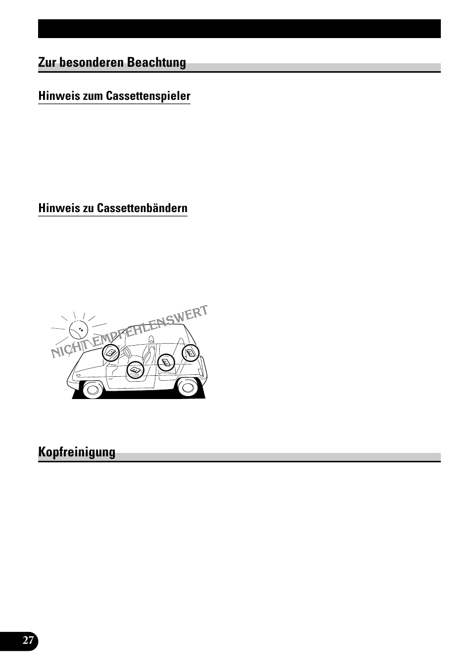 Cassettenspieler und gehäuse, Zur besonderen beachtung, Hinweis zum cassettenspieler | Hinweis zu cassettenbändern, Kopfreinigung | Pioneer KEH-P1010R User Manual | Page 84 / 88