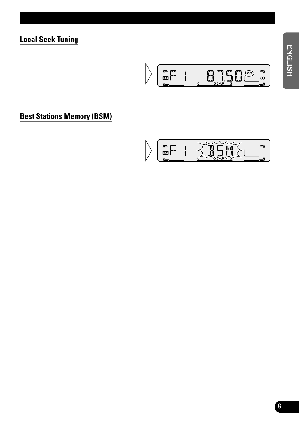 Tuner operation, Local seek tuning, Best stations memory (bsm) | Pioneer KEH-P1010R User Manual | Page 9 / 88