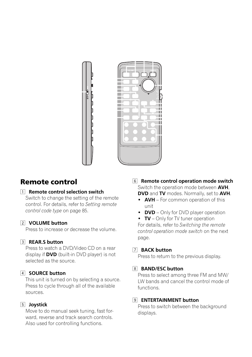 Remote control 14, Remote control | Pioneer AVH-P6500DVD User Manual | Page 14 / 108