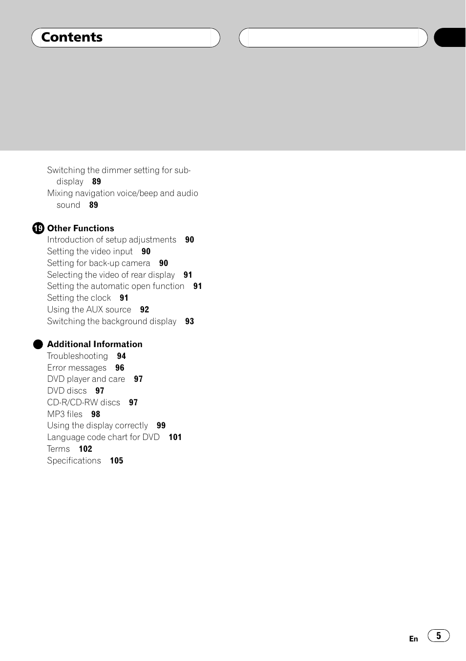 Pioneer AVH-P6500DVD User Manual | Page 5 / 108
