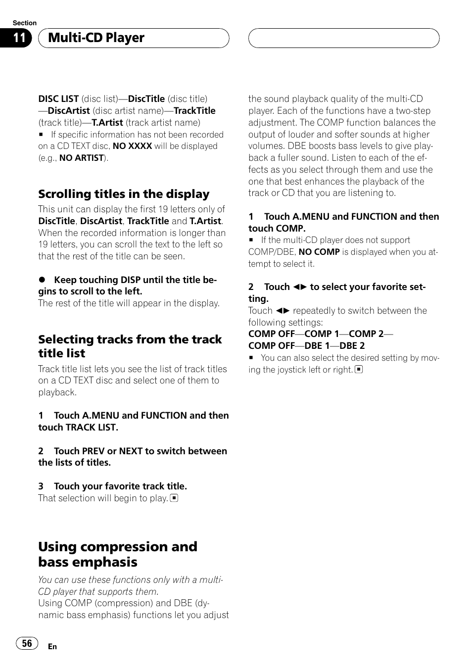 Using compression and bass emphasis 56, Using compression and bass emphasis, Multi-cd player | Pioneer AVH-P6500DVD User Manual | Page 56 / 108