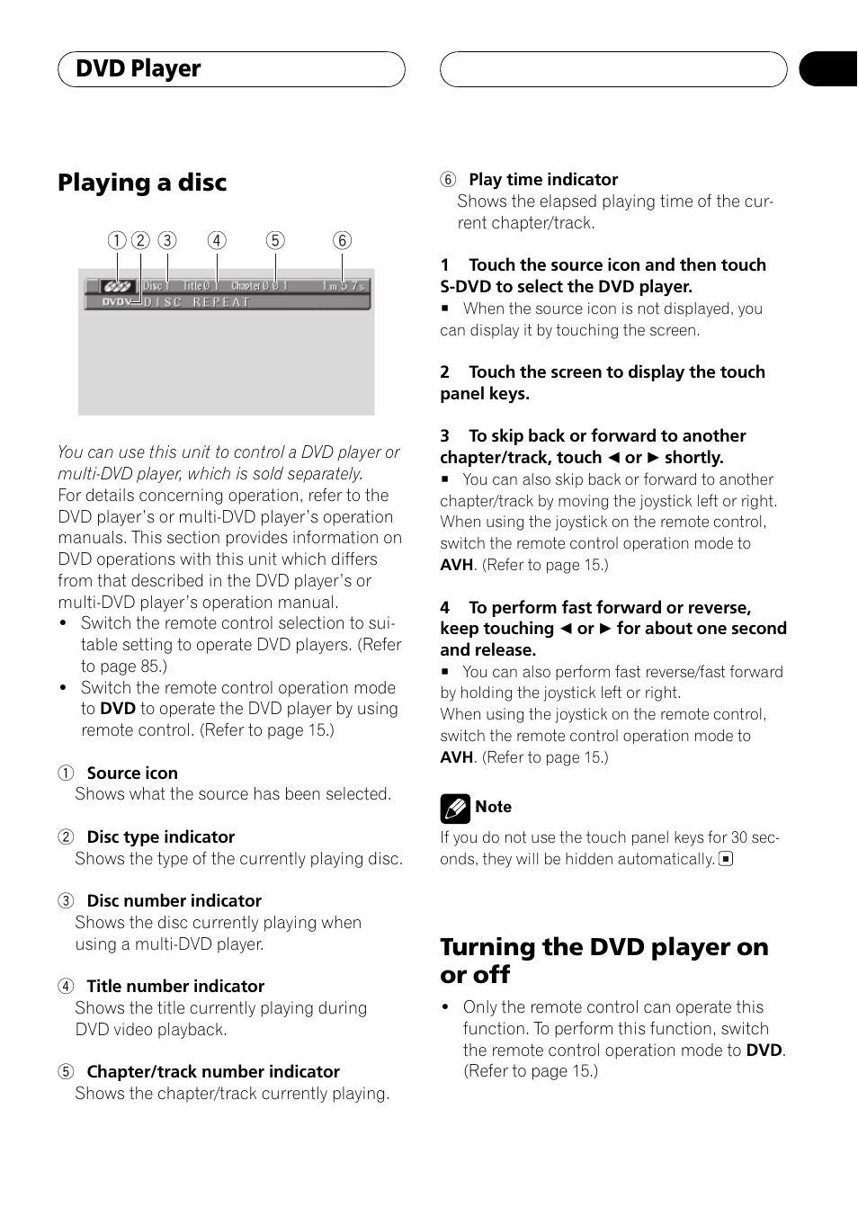 Playing a disc, Turning the dvd player on or off, Dvd player | Pioneer AVH-P6500DVD User Manual | Page 65 / 108