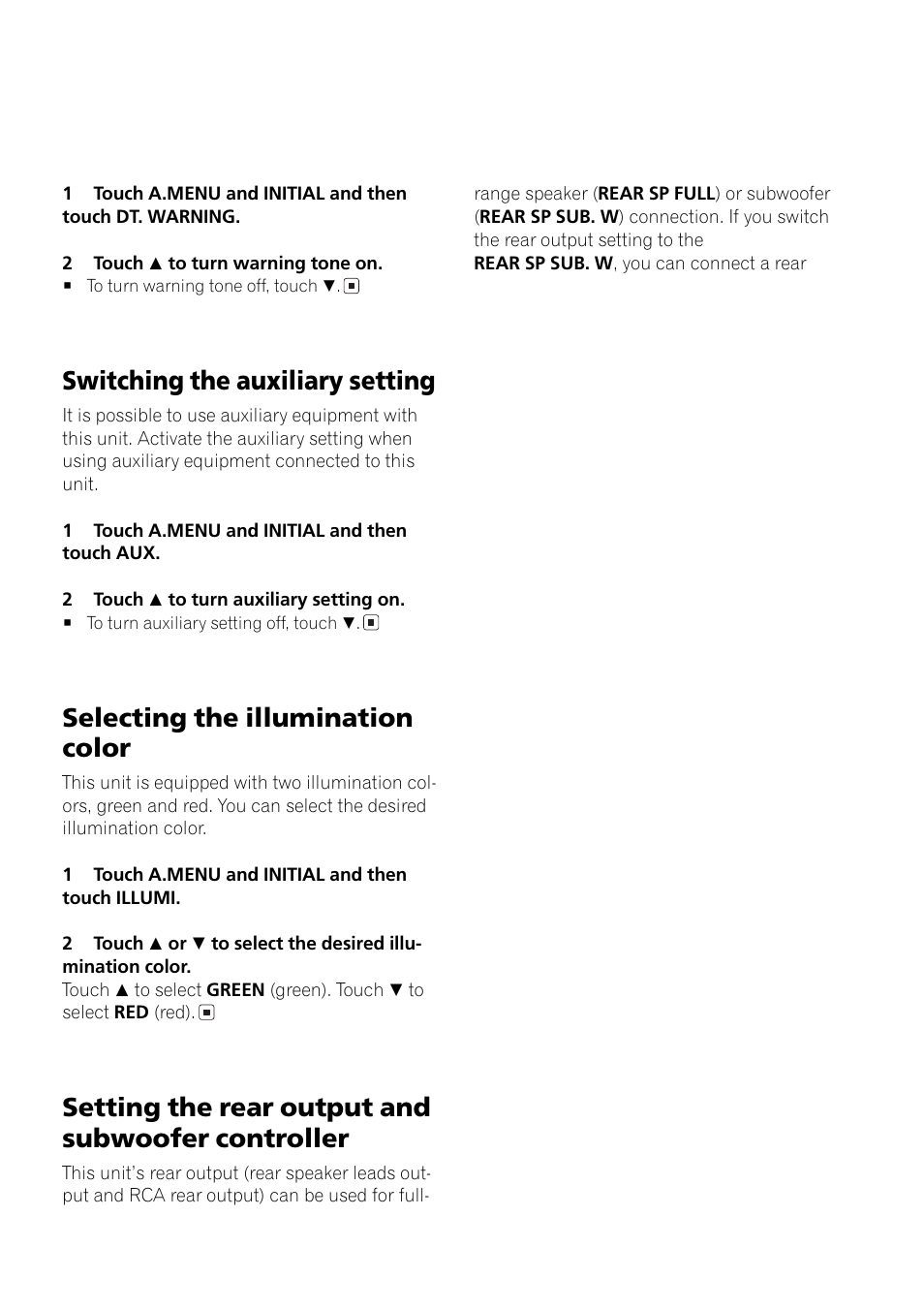 Controller 87, Switching the auxiliary setting, Selecting the illumination color | Setting the rear output and subwoofer controller | Pioneer AVH-P6500DVD User Manual | Page 87 / 108