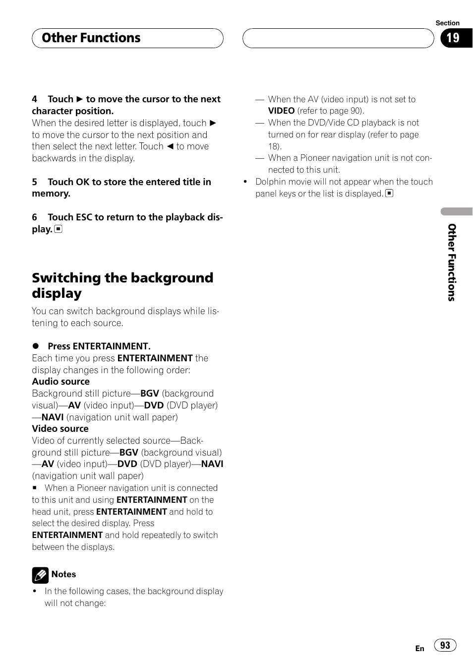 Switching the background display 93, Switching the background display, Other functions | Pioneer AVH-P6500DVD User Manual | Page 93 / 108