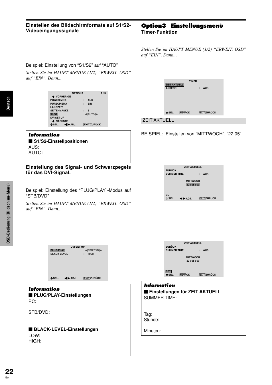 Option3 einstellungsmenü, Deutsch osd-bedienung (bildschirm-menu) | Pioneer PLASMA DISPLAY User Manual | Page 101 / 266