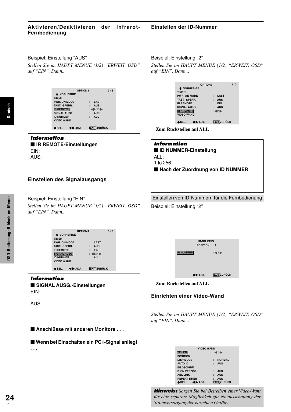 Deutsch osd-bedienung (bildschirm-menu) | Pioneer PLASMA DISPLAY User Manual | Page 103 / 266
