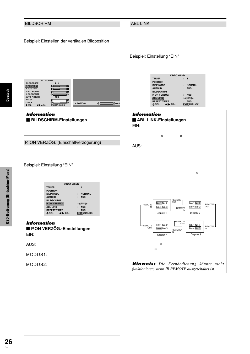 Deutsch osd-bedienung (bildschirm-menu) | Pioneer PLASMA DISPLAY User Manual | Page 105 / 266