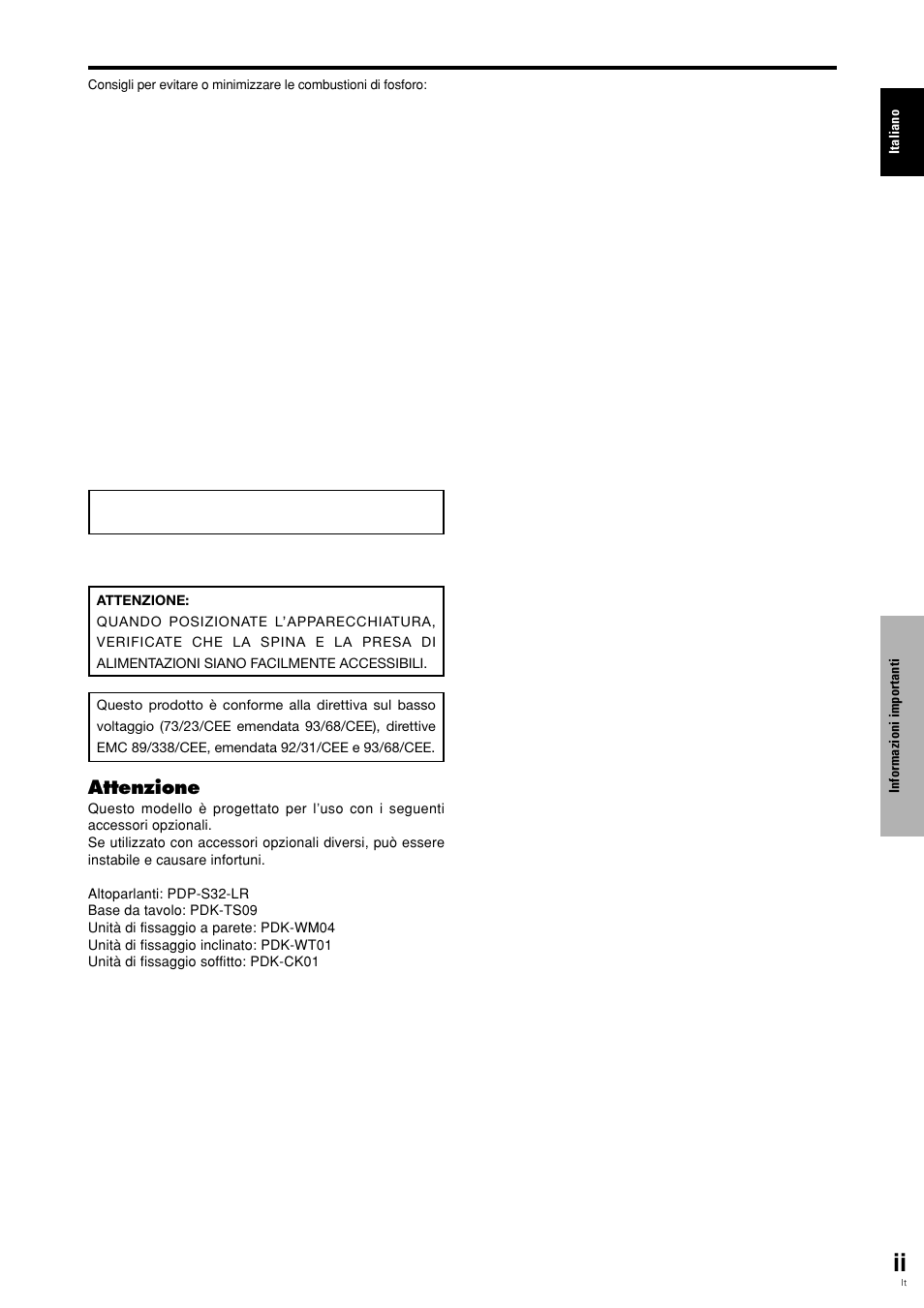 Attenzione | Pioneer PLASMA DISPLAY User Manual | Page 116 / 266