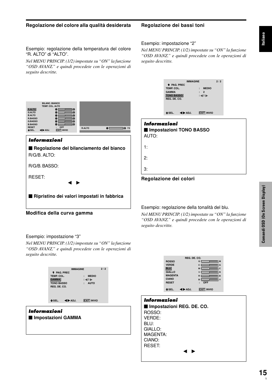 Italiano, Comandi osd (on screen display) | Pioneer PLASMA DISPLAY User Manual | Page 132 / 266