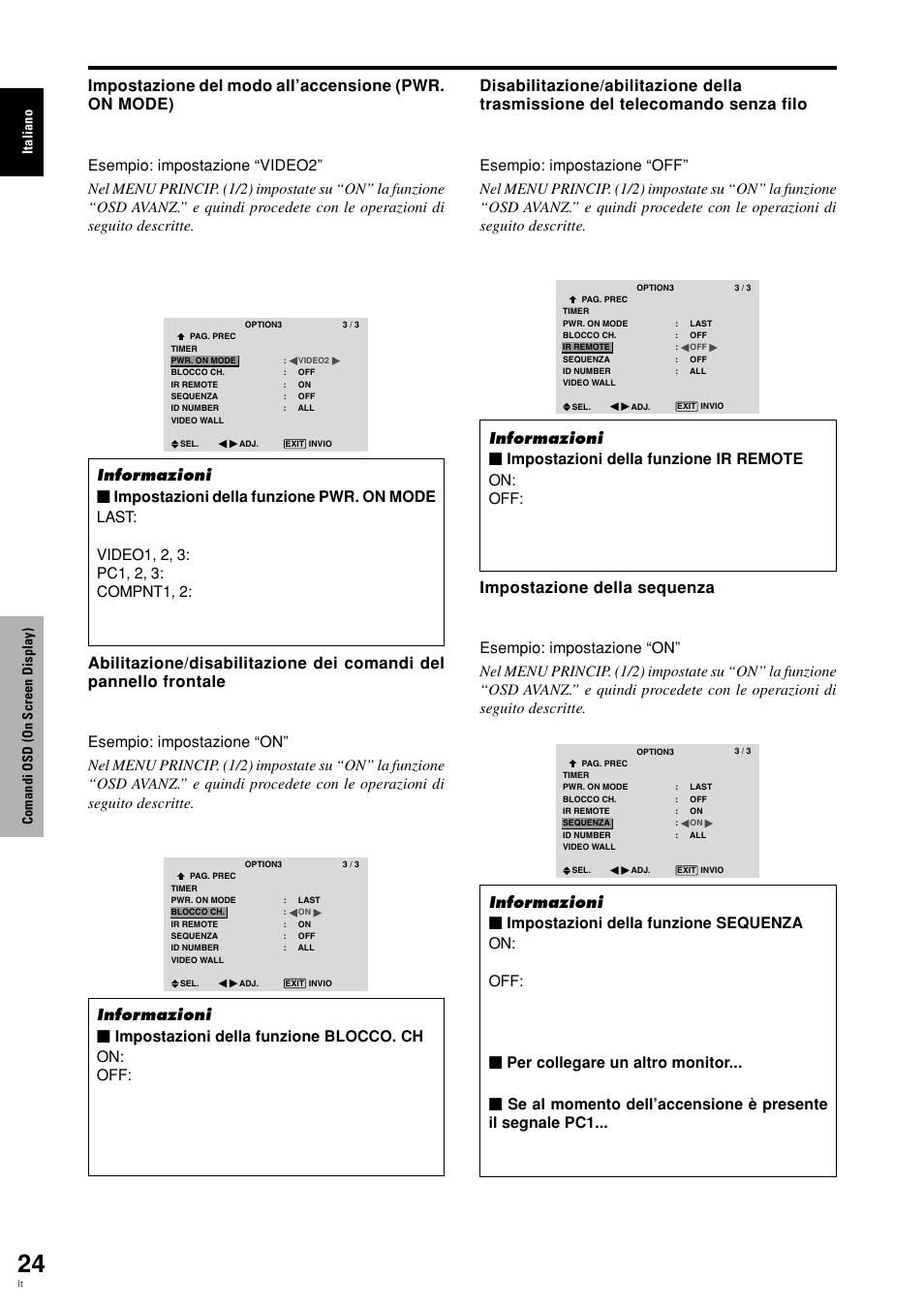 Italiano comandi osd (on screen display) | Pioneer PLASMA DISPLAY User Manual | Page 141 / 266