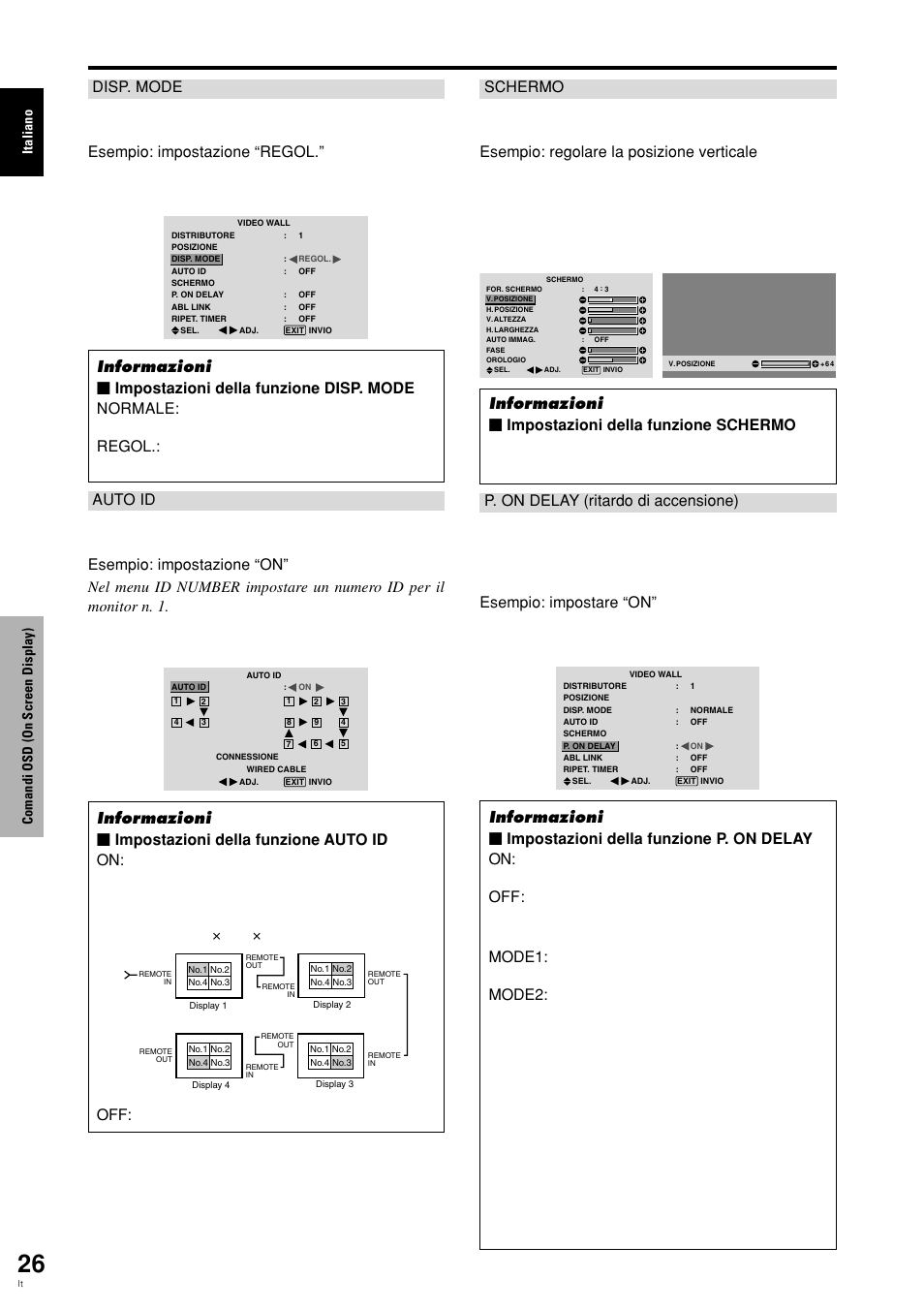 Italiano comandi osd (on screen display) | Pioneer PLASMA DISPLAY User Manual | Page 143 / 266