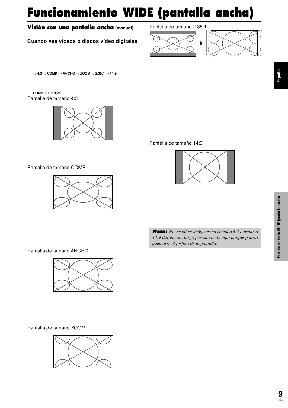 Funcionamiento wide (pantalla ancha) | Pioneer PLASMA DISPLAY User Manual | Page 164 / 266