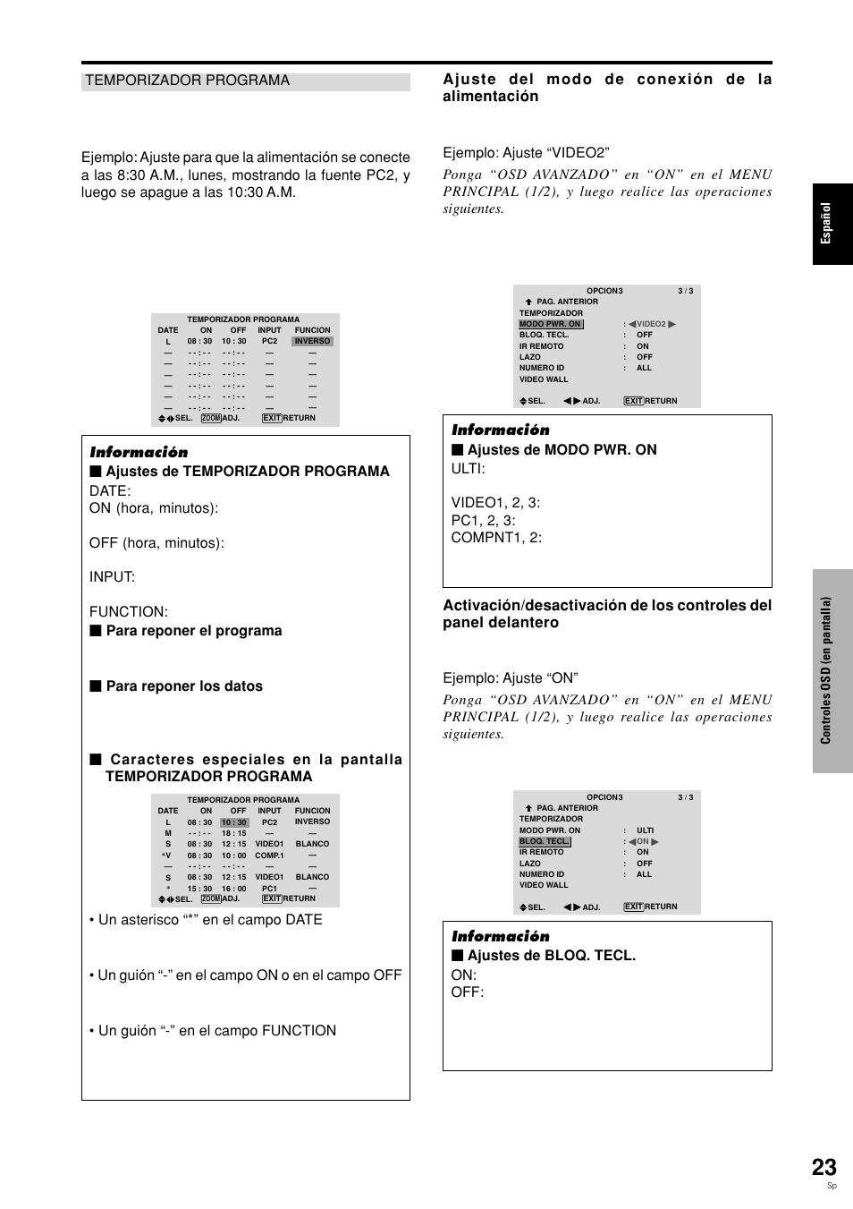 Espa ñ ol, Controles osd (en pantalla) | Pioneer PLASMA DISPLAY User Manual | Page 178 / 266