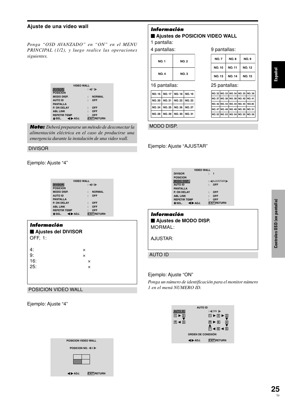 Espa ñ ol, Controles osd (en pantalla) | Pioneer PLASMA DISPLAY User Manual | Page 180 / 266