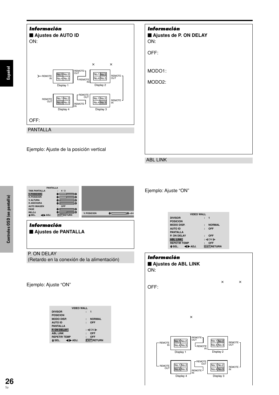 Espa ñ ol controles osd (en pantalla) | Pioneer PLASMA DISPLAY User Manual | Page 181 / 266