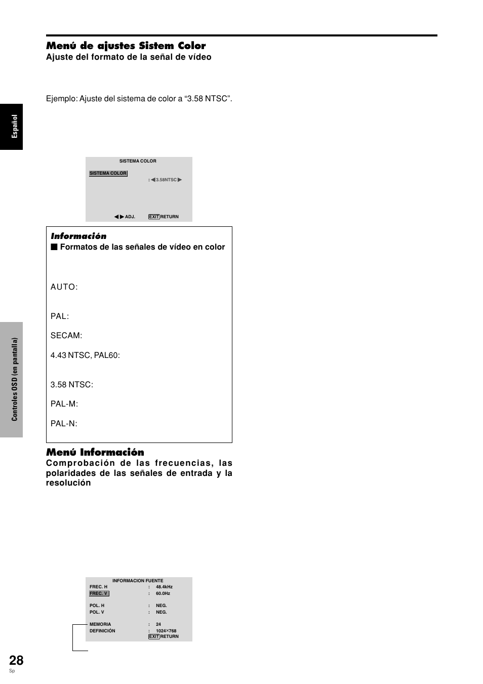 Menú de ajustes sistem color, Menú información | Pioneer PLASMA DISPLAY User Manual | Page 183 / 266