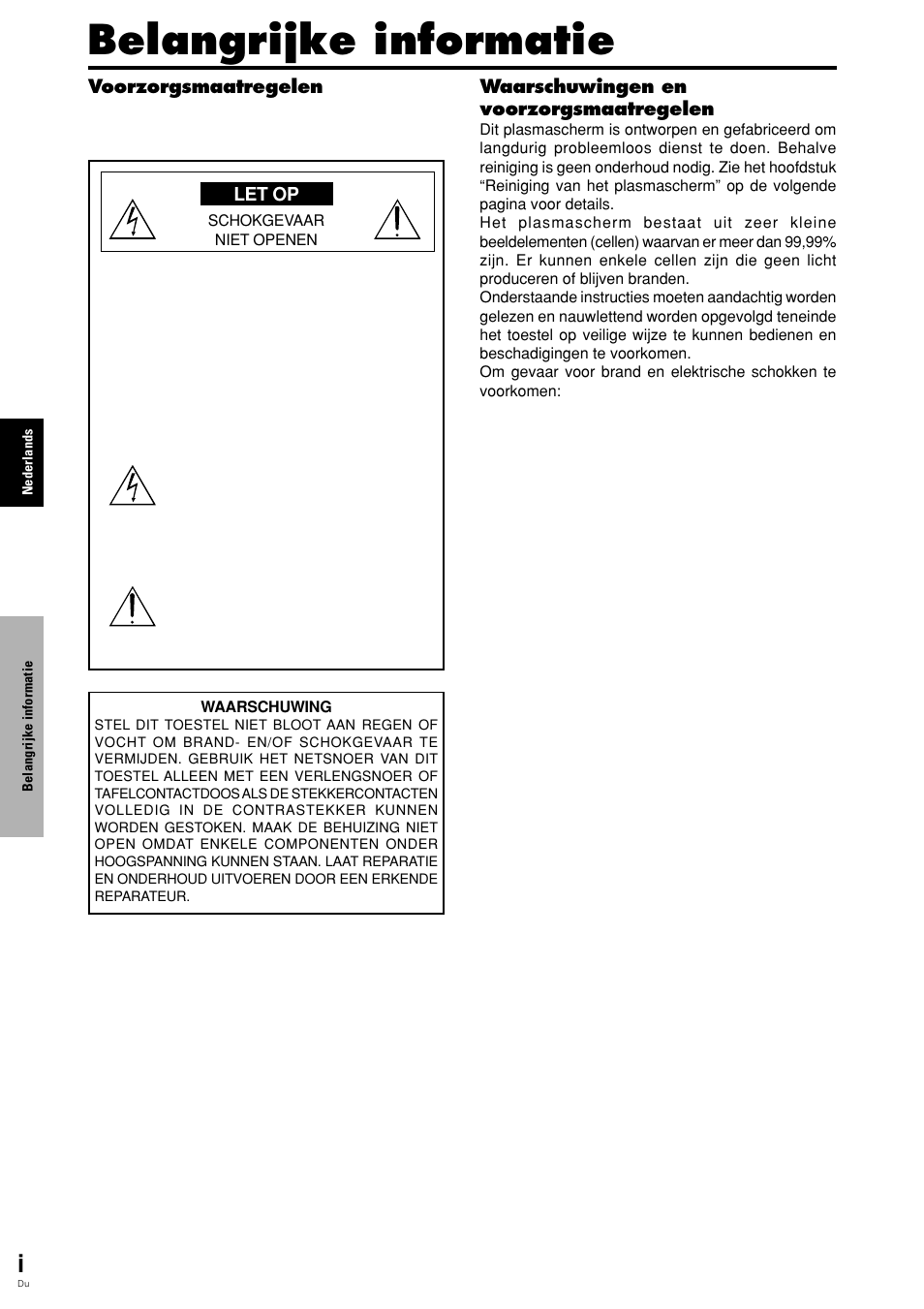 Belangrijke informatie | Pioneer PLASMA DISPLAY User Manual | Page 229 / 266