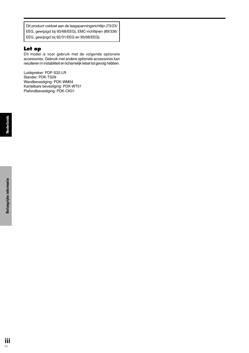 Let op | Pioneer PLASMA DISPLAY User Manual | Page 231 / 266