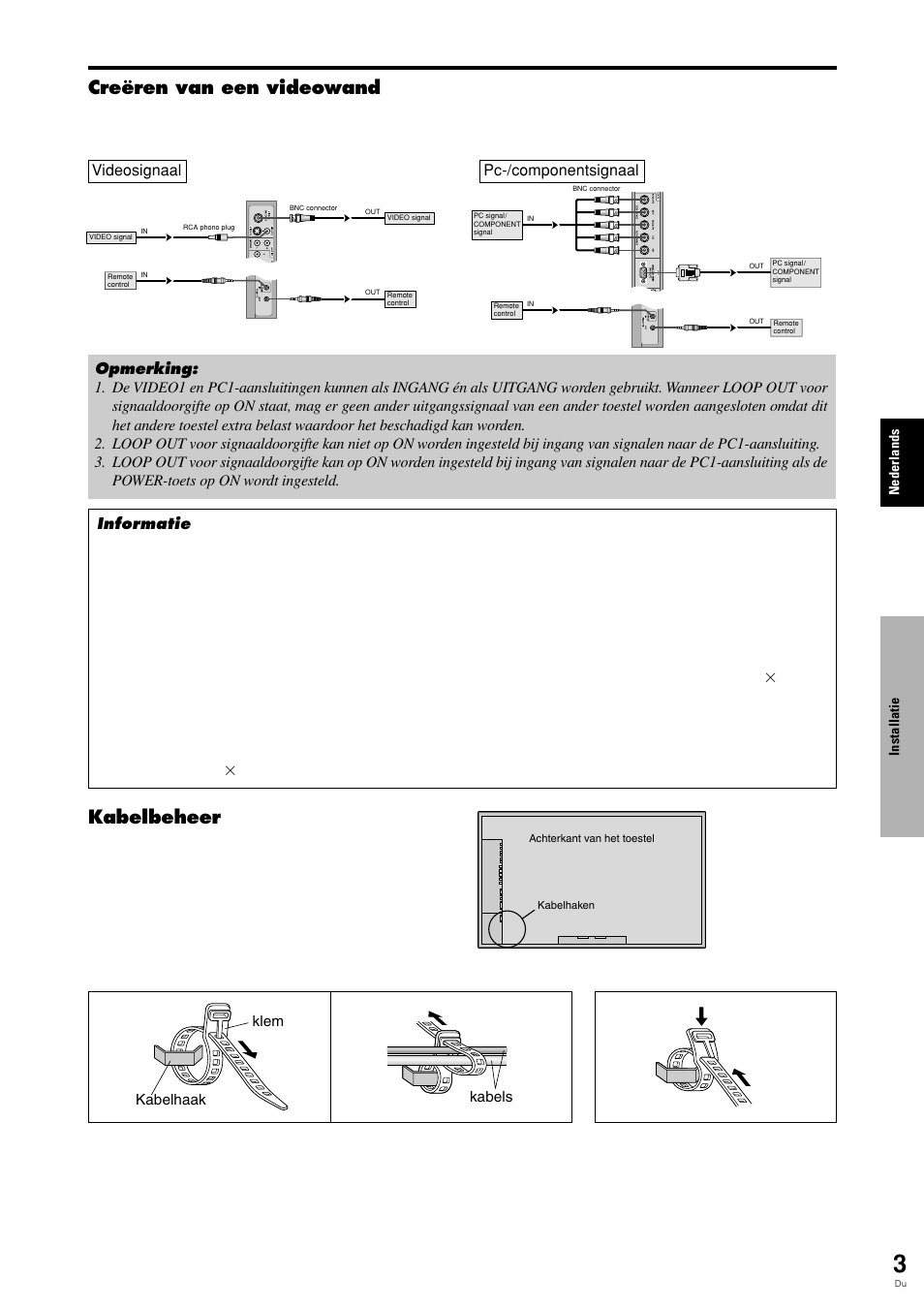 Creëren van een videowand, Kabelbeheer, Bevestigen verwijderen | Pioneer PLASMA DISPLAY User Manual | Page 234 / 266