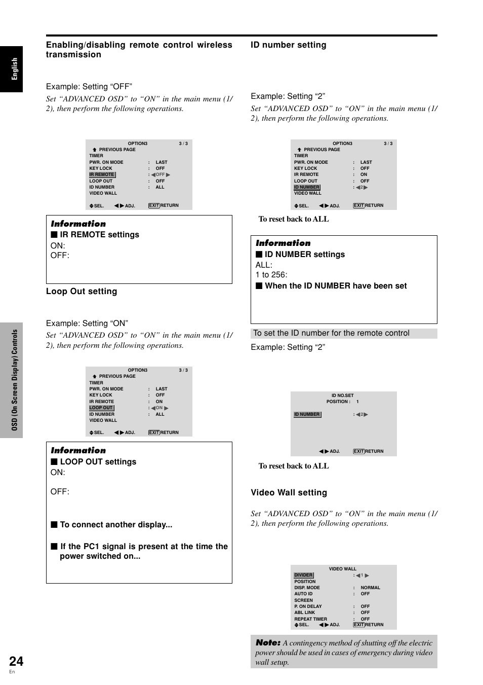 English osd (on screen display) controls | Pioneer PLASMA DISPLAY User Manual | Page 29 / 266
