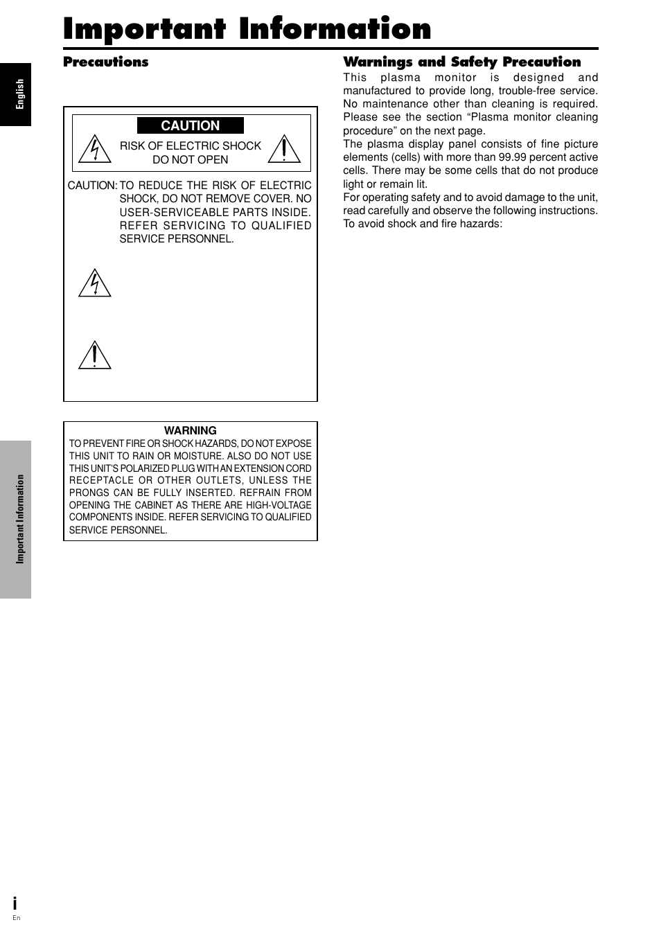 Important information | Pioneer PLASMA DISPLAY User Manual | Page 3 / 266