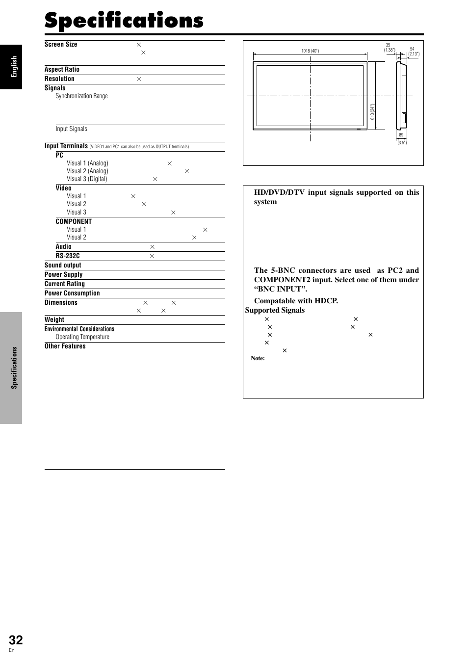 Specifications | Pioneer PLASMA DISPLAY User Manual | Page 37 / 266