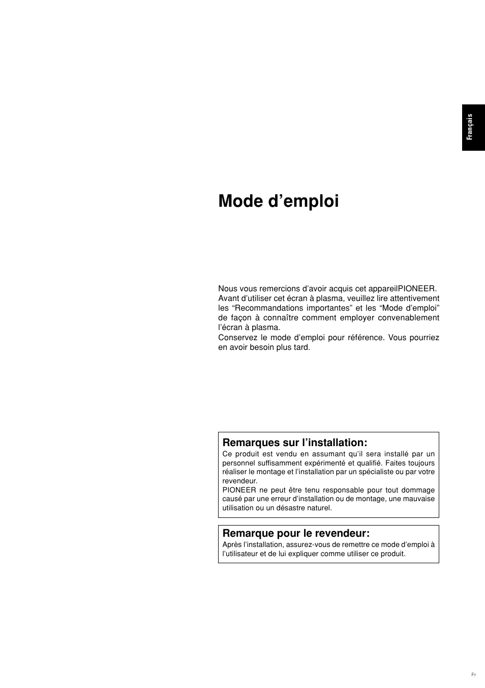 Mode d’emploi | Pioneer PLASMA DISPLAY User Manual | Page 38 / 266