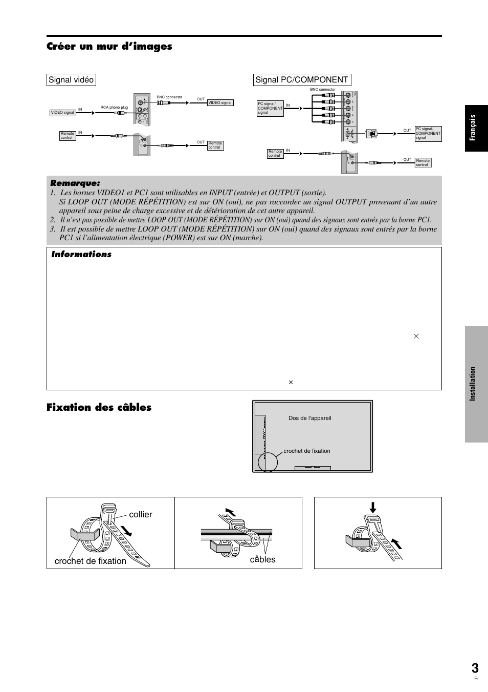 Fixation des câbles, Créer un mur d’images, Collier crochet de fixation câbles | Pioneer PLASMA DISPLAY User Manual | Page 44 / 266