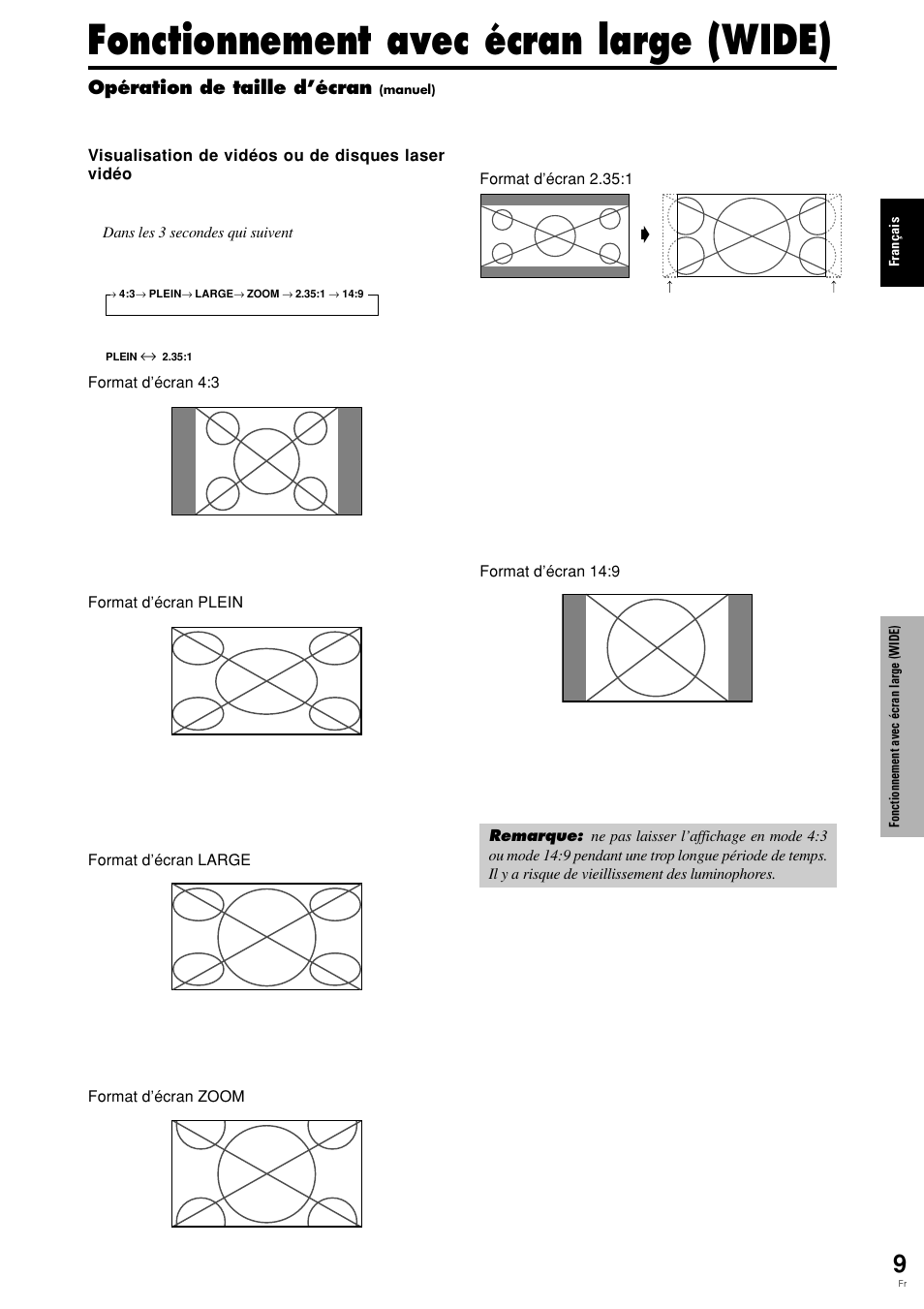 Fonctionnement avec écran large (wide) | Pioneer PLASMA DISPLAY User Manual | Page 50 / 266