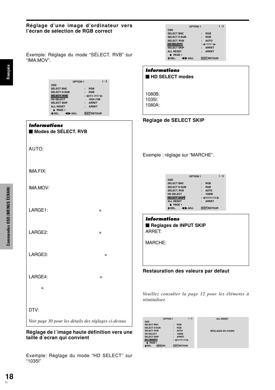 Fran ç ais commandes osd (menus é cran) | Pioneer PLASMA DISPLAY User Manual | Page 59 / 266