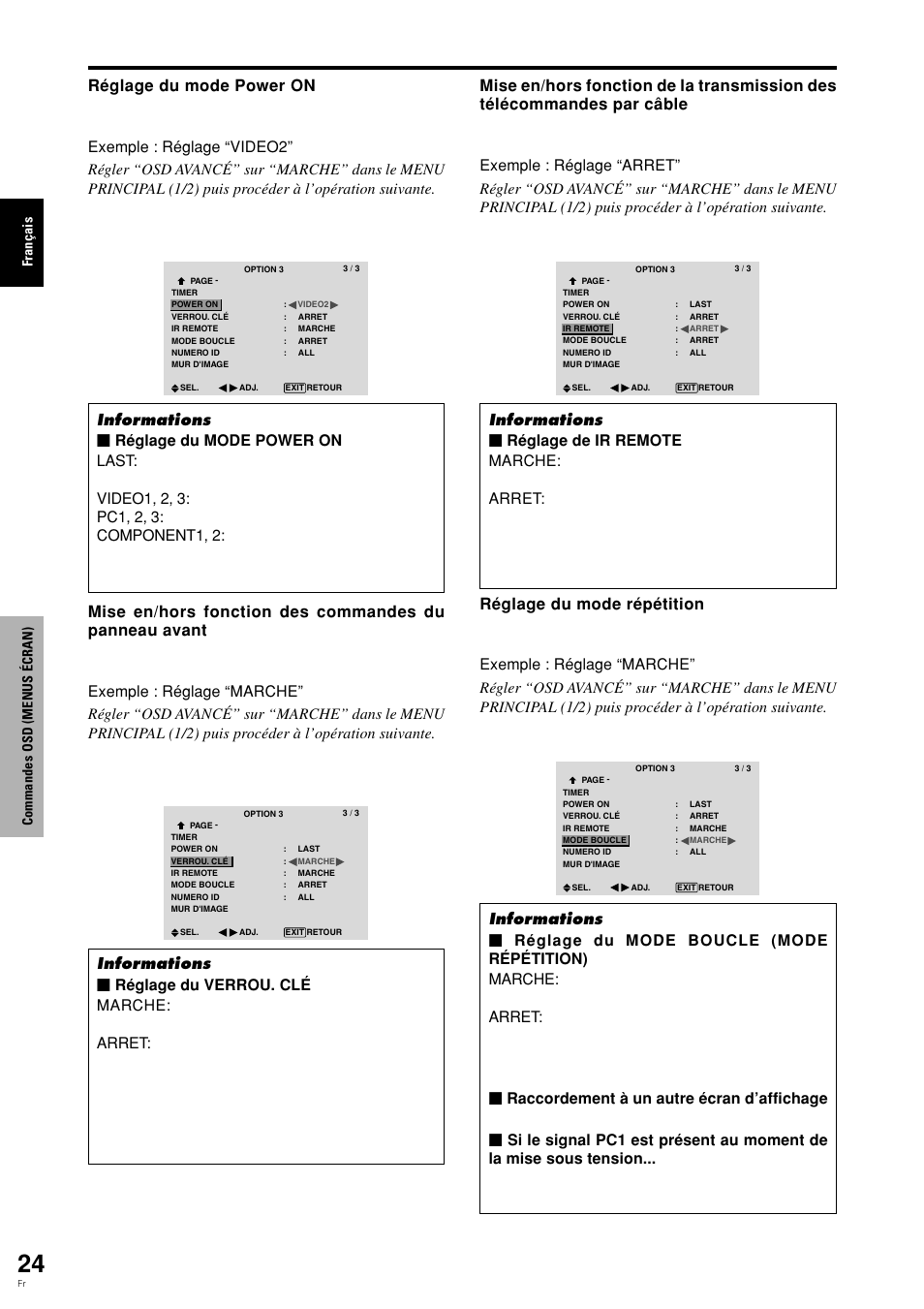 Fran ç ais commandes osd (menus é cran) | Pioneer PLASMA DISPLAY User Manual | Page 65 / 266