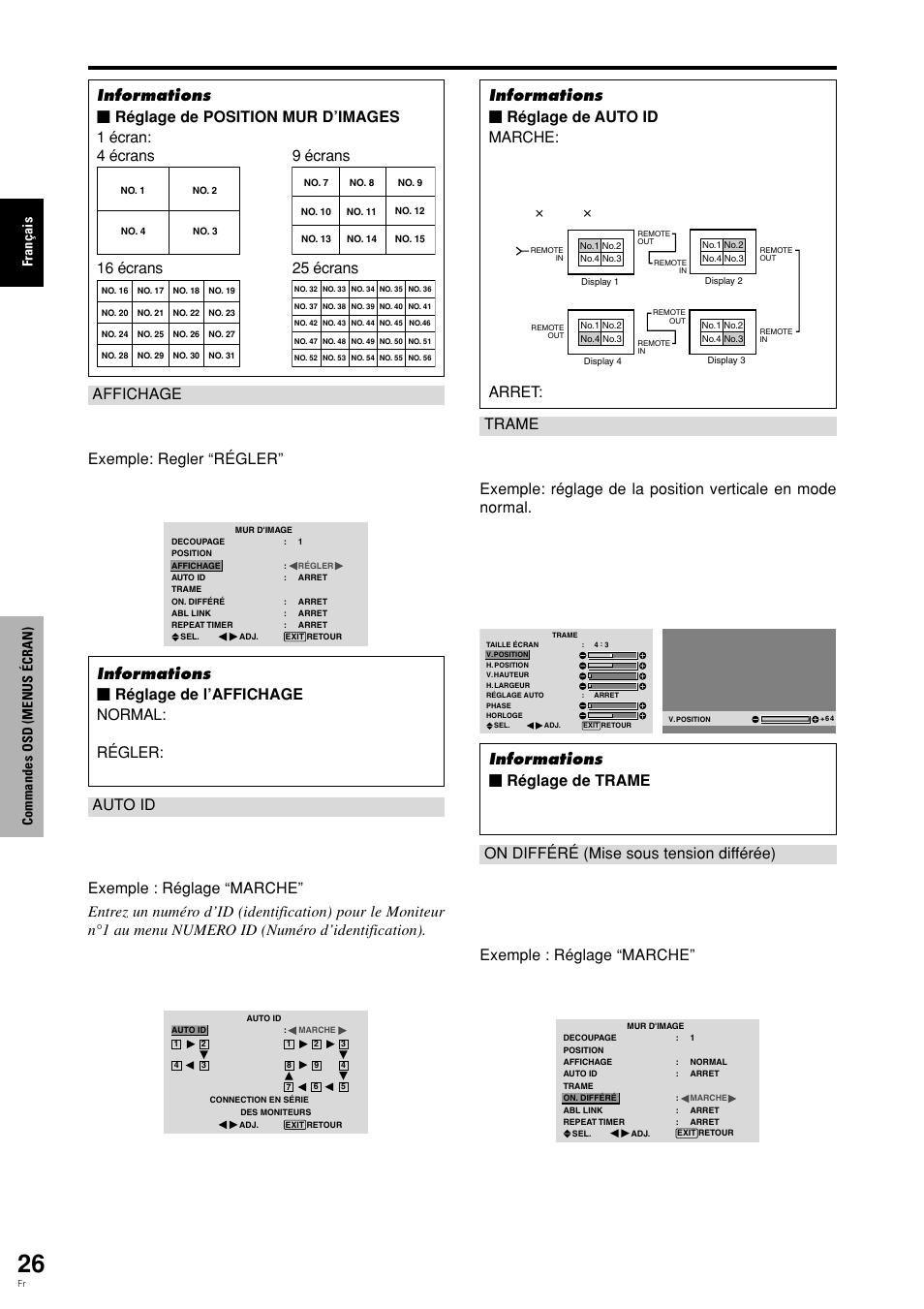 Arret: la fonction auto id est inactive, Fran ç ais commandes osd (menus é cran) | Pioneer PLASMA DISPLAY User Manual | Page 67 / 266
