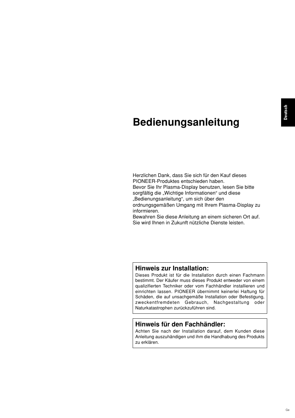 Bedienungsanleitung | Pioneer PLASMA DISPLAY User Manual | Page 76 / 266