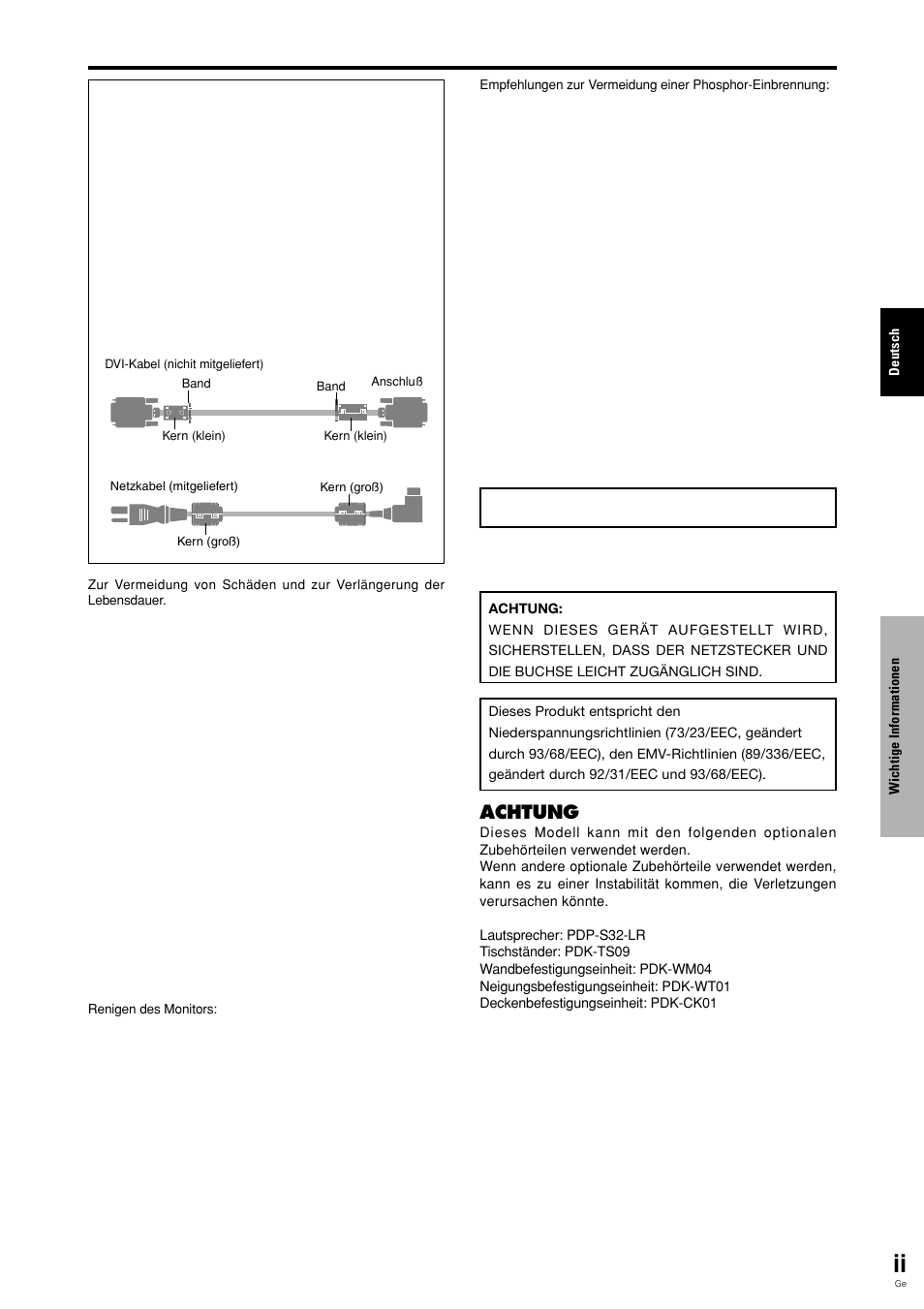 Achtung | Pioneer PLASMA DISPLAY User Manual | Page 78 / 266