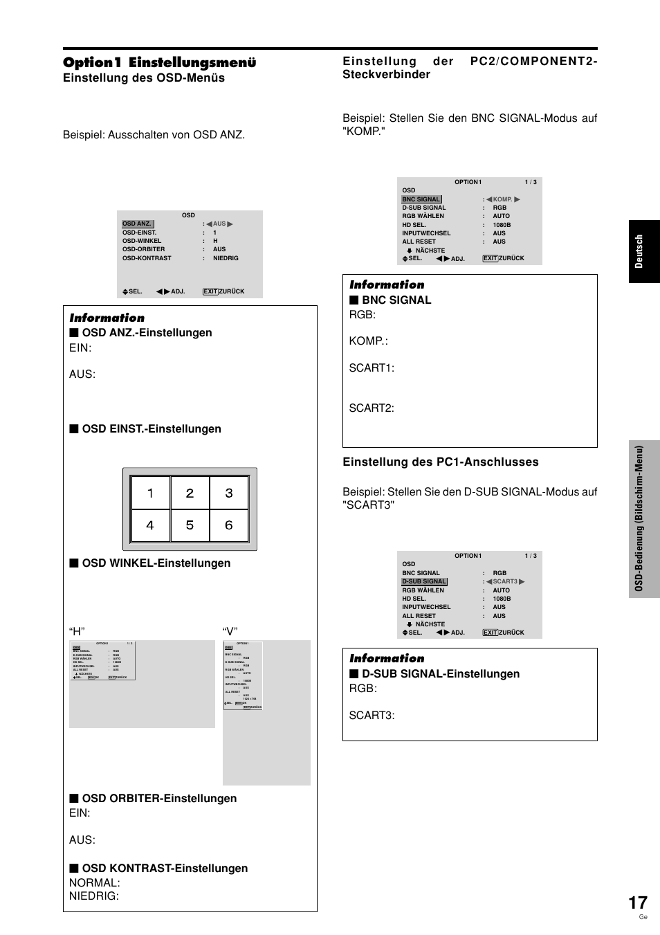 Option1 einstellungsmenü, Deutsch, Osd-bedienung (bildschirm-menu) | Pioneer PLASMA DISPLAY User Manual | Page 96 / 266