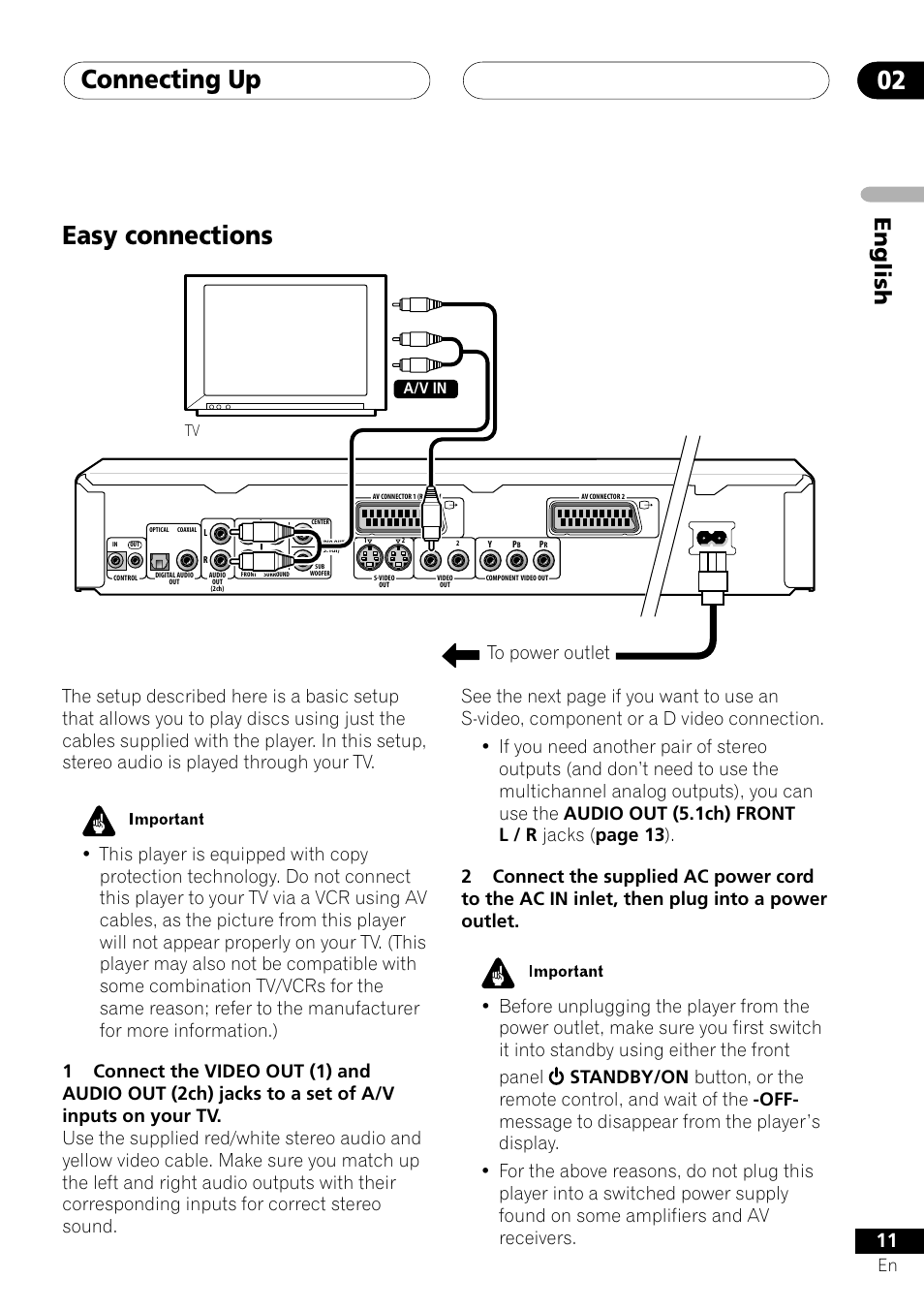 Easy connections, Connecting up 02, English | Pioneer VRD1160-A User Manual | Page 11 / 148