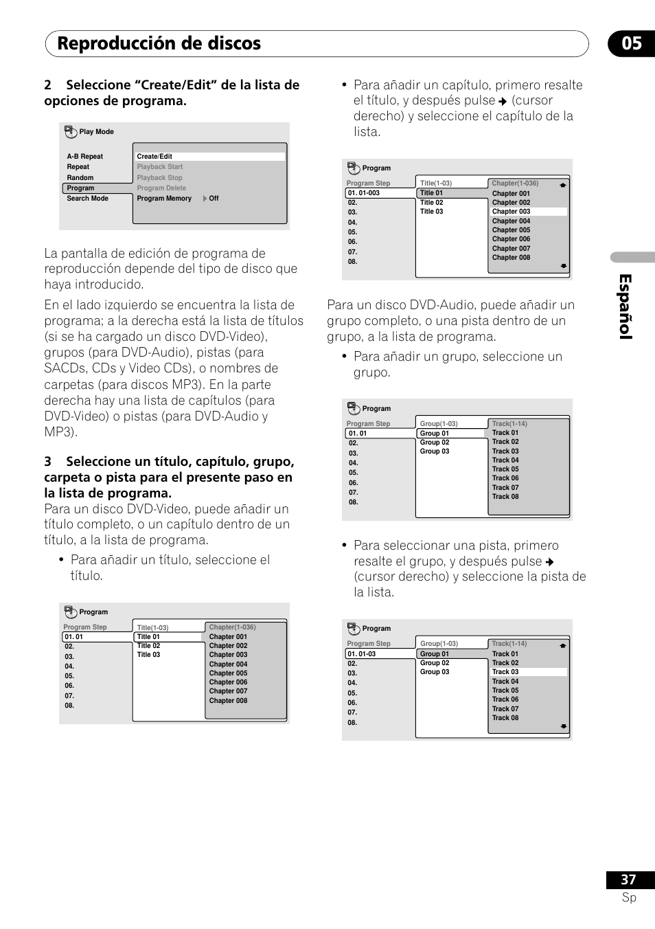 Reproducción de discos 05, Español | Pioneer VRD1160-A User Manual | Page 111 / 148