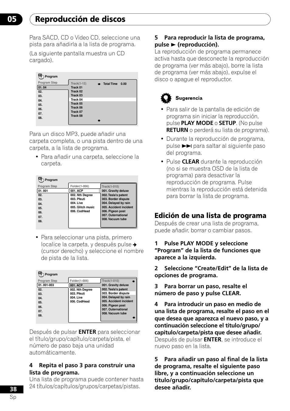 Edición de una lista de programa, Reproducción de discos 05 | Pioneer VRD1160-A User Manual | Page 112 / 148