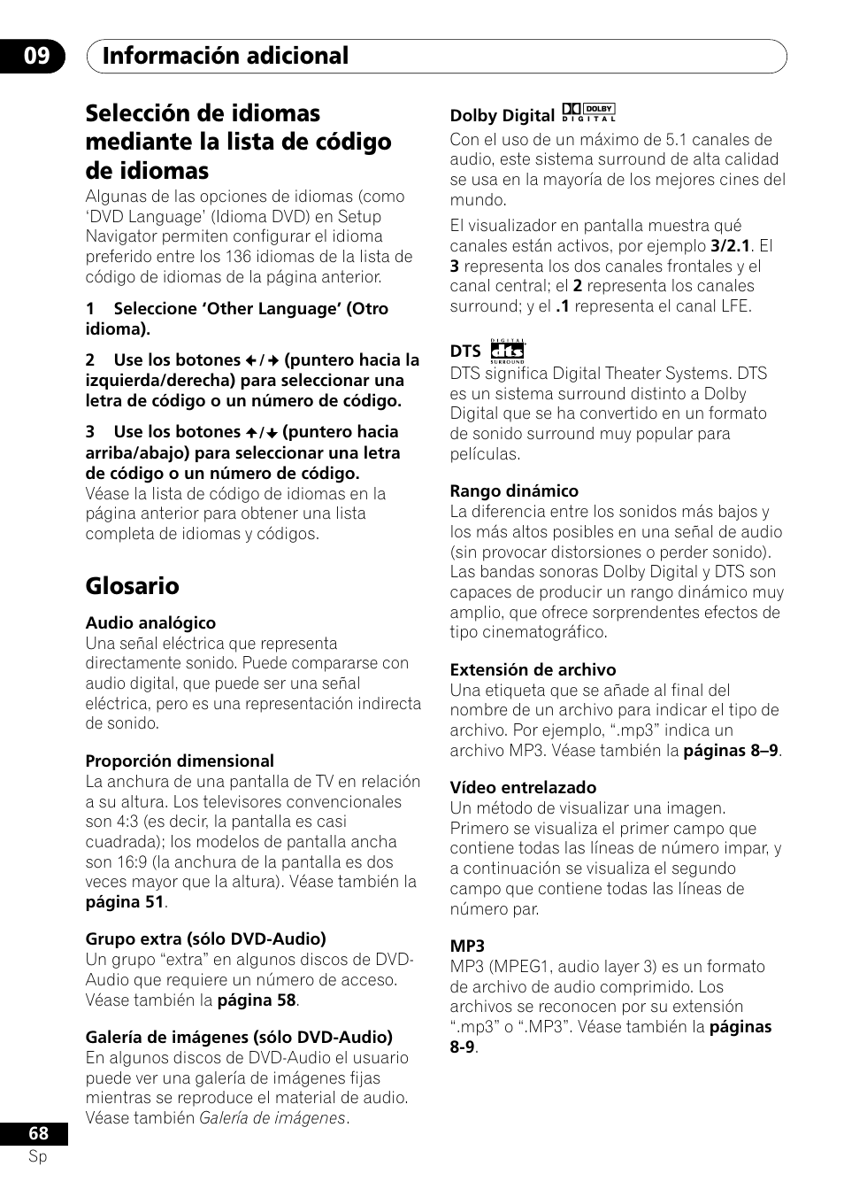 Información adicional 09, Glosario | Pioneer VRD1160-A User Manual | Page 142 / 148