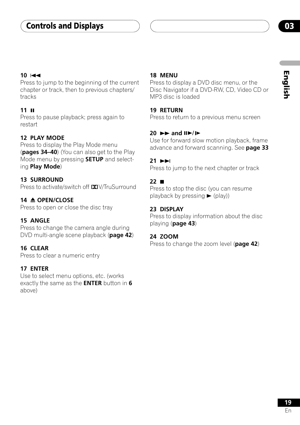 Controls and displays 03, English | Pioneer VRD1160-A User Manual | Page 19 / 148