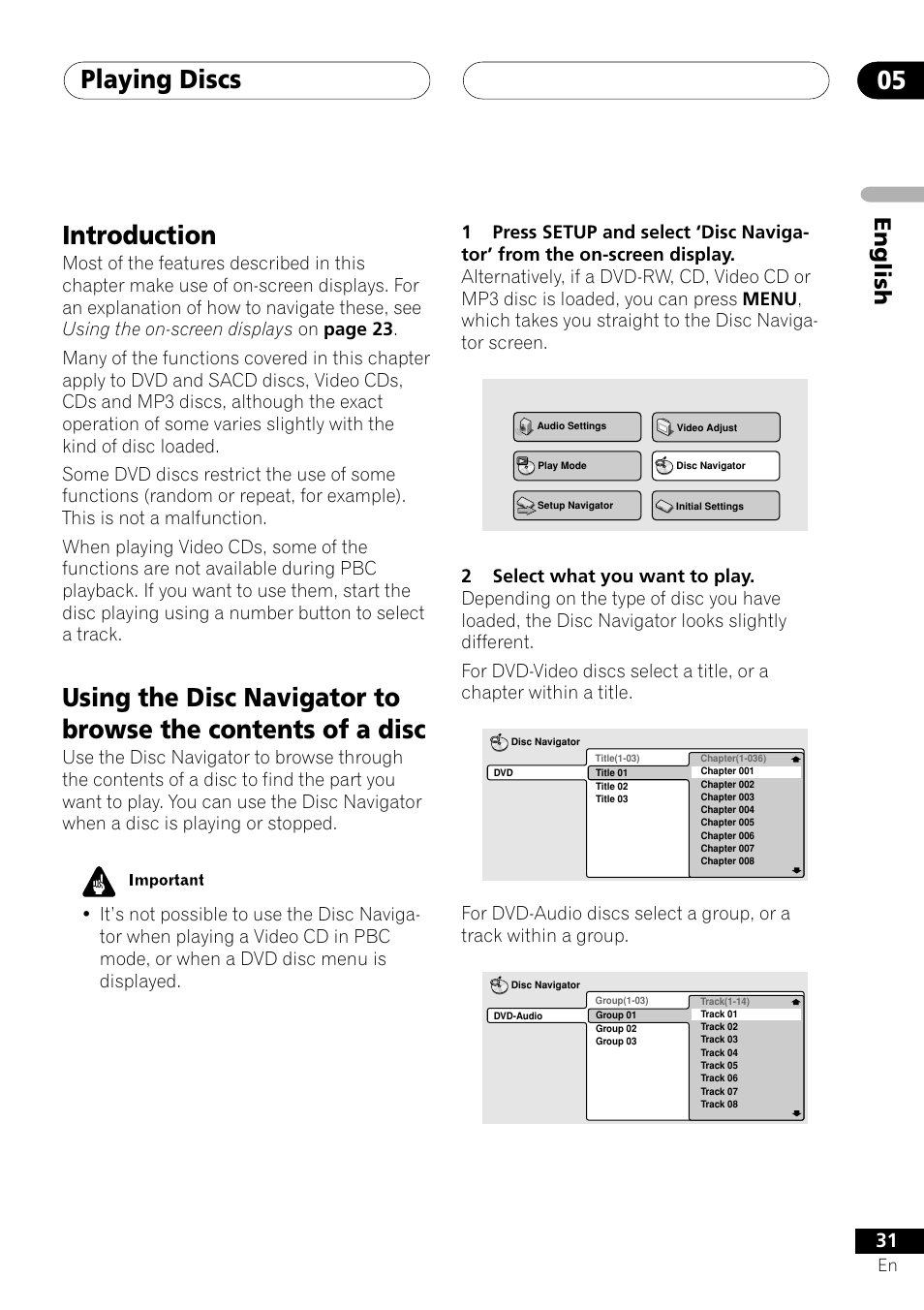 Playing discs 05, Introduction, English | Pioneer VRD1160-A User Manual | Page 31 / 148