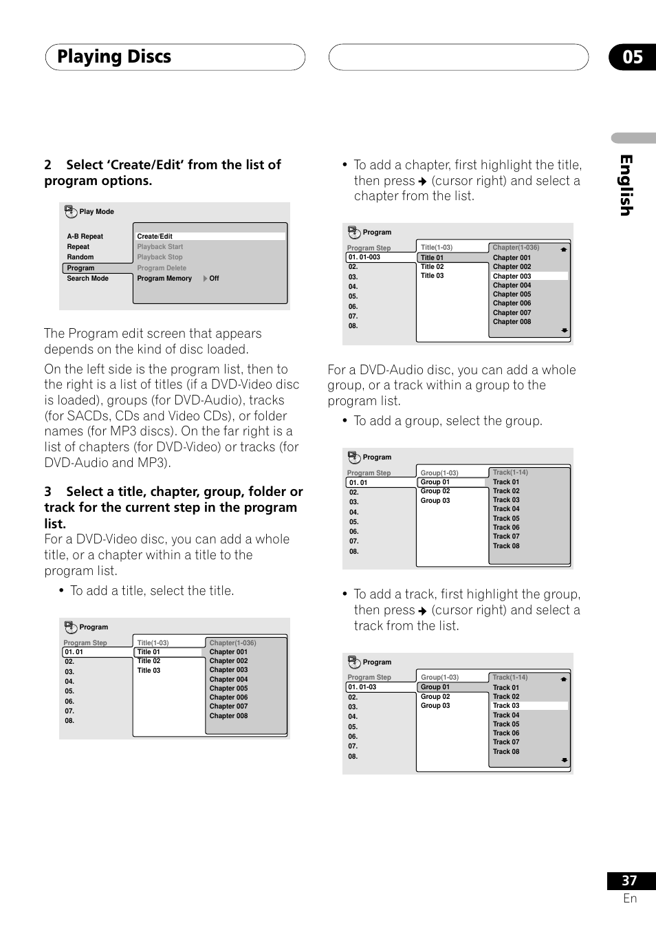 Playing discs 05, English | Pioneer VRD1160-A User Manual | Page 37 / 148