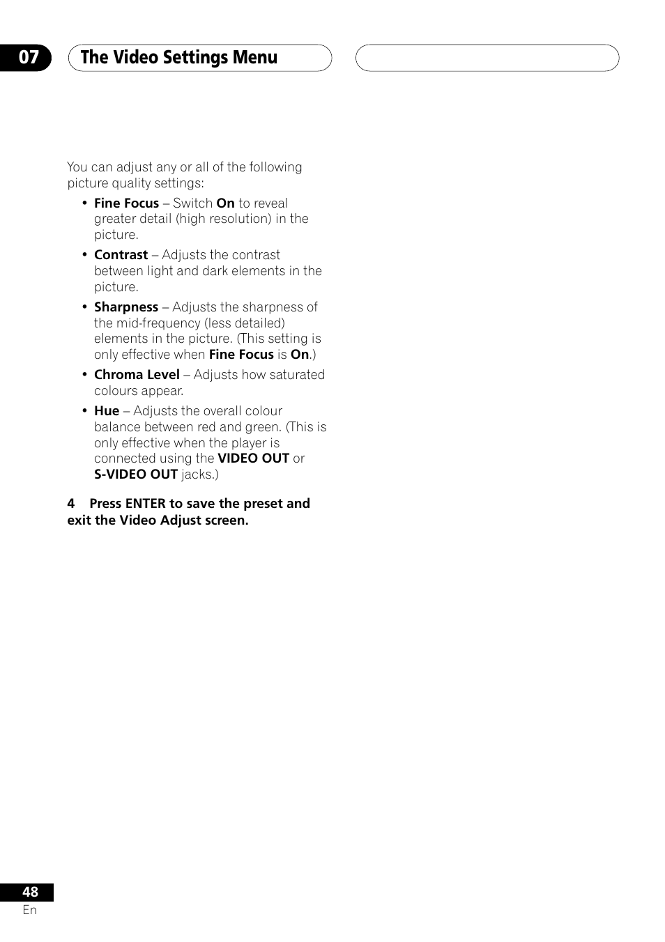 The video settings menu 07 | Pioneer VRD1160-A User Manual | Page 48 / 148